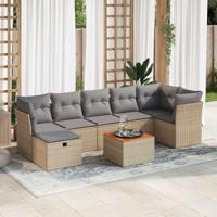 8-delige Loungeset met kussens poly rattan gemengd beige - thumbnail