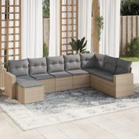 8-delige Loungeset met kussens poly rattan beige - thumbnail