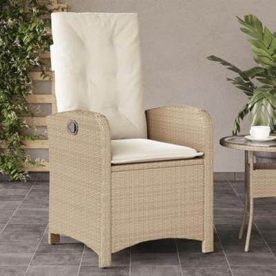 Tuinstoelen 2 st verstelbaar met kussens poly rattan beige