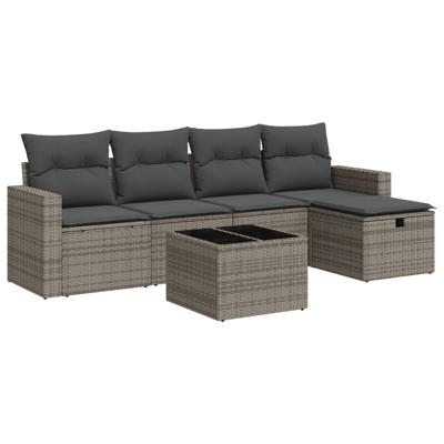 5-delige Loungeset met kussens poly rattan grijs - thumbnail