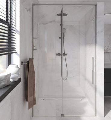 Saqu Syra schuifdeur 120x210 cm geborsteld grijs helder glas