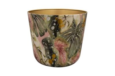 TS Collection bloempot monstera kunststof, metaal 23x20cm mystery