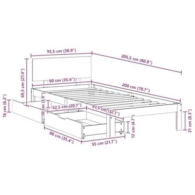 Bedframe met hoofdeinde 3 pcs Wasbruin Massief Vurenhout