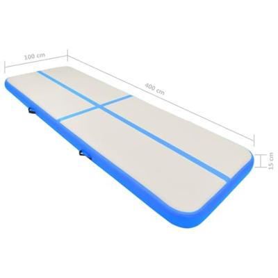 Gymnastiekmat met pomp opblaasbaar 400x100x15 cm PVC blauw