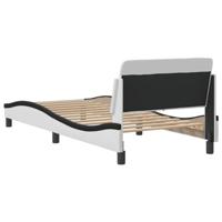 Bedframe met hoofdbord kunstleer wit en zwart 90x200 cm - thumbnail