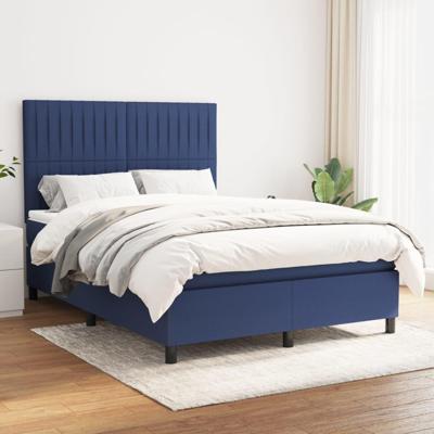 Boxspring met matras stof blauw 140x200 cm