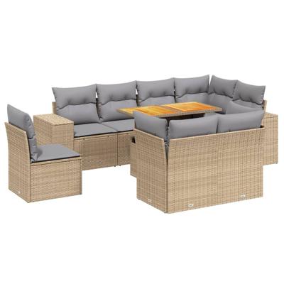 9-delige Loungeset met kussens poly rattan beige