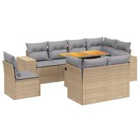 9-delige Loungeset met kussens poly rattan beige - thumbnail