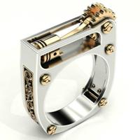 5 PCS Mechanische Two-Tone Ring Gear Novelty Sieraden Ring Grootte: 8 - thumbnail