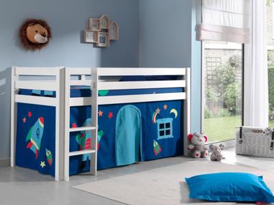 Bed ALIZE halfhoogslaper 90x200 cm witte pijnboom tent Astro Bed ALIZE halfhoogslaper 90x200 cm witte pijnboom tent Astro