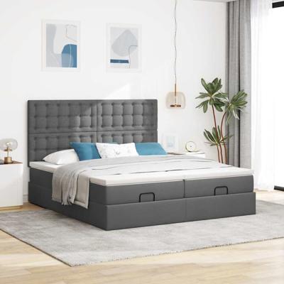 Ottoman bed met matrassen en LED's 160x200cm stof donkergrijs