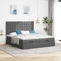 Ottoman bed met matrassen en LED's 160x200cm stof donkergrijs - thumbnail