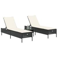 Ligstoelen 2 st met kussens poly rattan zwart - thumbnail