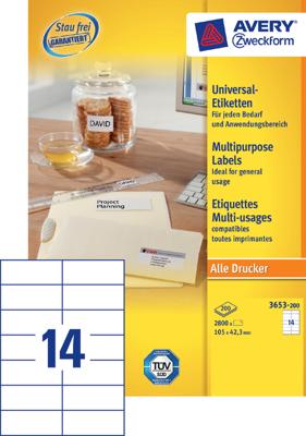 Etiket avery 3653 105x42.3mm wit 2800st Etiket avery 3653 105x42.3mm wit 2800st