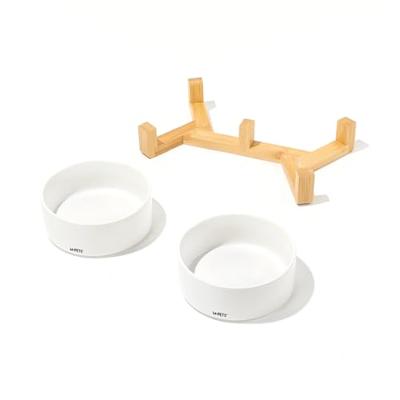 Keramieken kommen met bamboe ondersteuning 2x350 ml - Mpets - OPERA - Wit