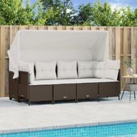 5-delige Loungeset met kussens poly rattan bruin - thumbnail