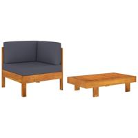 2-delige Loungeset met donkergrijze kussens acaciahout - thumbnail