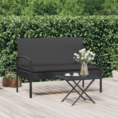 Tuinbank met kussen 105 cm poly rattan zwart