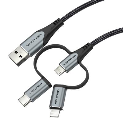 Vention CQJHF mobiele telefoonkabel Grijs 1 m USB A Lightning + micro-USB B + USB C