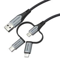 Vention CQJHF mobiele telefoonkabel Grijs 1 m USB A Lightning + micro-USB B + USB C - thumbnail