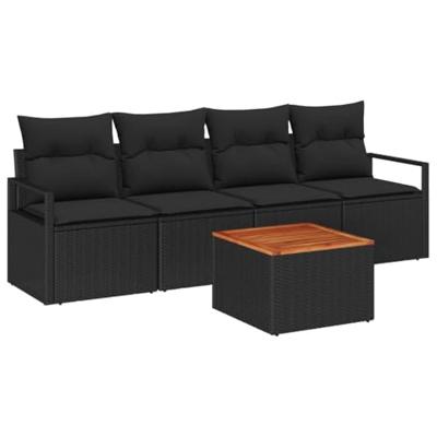 Tuinbankenset met kussen 5 pcs Zwart poly rattan