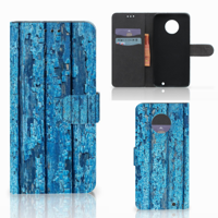 Motorola Moto G6 Plus Book Style Case Wood Blue - thumbnail