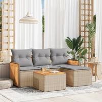 4-delige Loungeset met kussens poly rattan beige - thumbnail