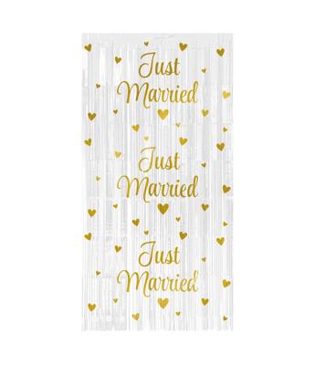 Feestgordijn Just Married Wit/Goud
