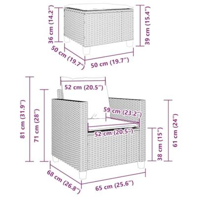 3-delige Bistroset met kussens poly rattan grijs 3-delige Bistroset met kussens poly rattan grijs