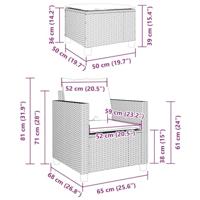 3-delige Bistroset met kussens poly rattan grijs - thumbnail