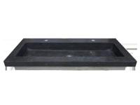 Wastafel Wiesbaden B-Stone 120x46x5 cm met 2 Kraangaten Hardsteen Zwart - thumbnail