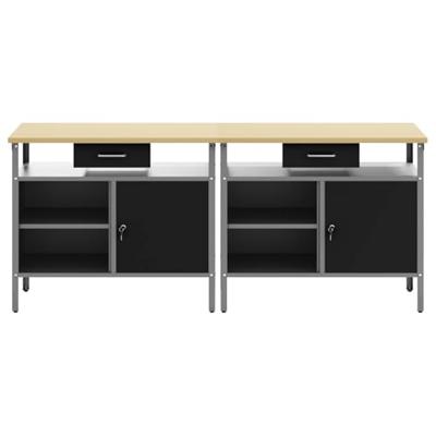 Werkbankset met lade 2 pcs Zwart en Grijs 200 x 55 x 85 cm