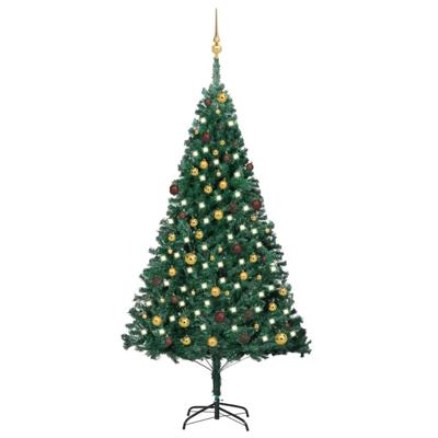 VidaXL Kunstkerstboom met verlichting en kerstballen 210 cm pvc groen