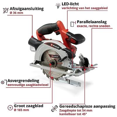 Einhell TE-CS 18/165-1 Li Solo - Accu Handcirkelzaag | 18V | 165 mm | Zonder accu en lader - 4331207 - thumbnail