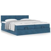 Ottoman bed met matrassen 160x200cm fluweel donkerblauw - thumbnail
