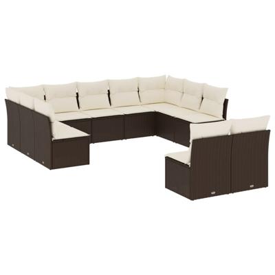 11-delige Loungeset met kussens poly rattan bruin - thumbnail