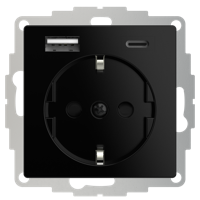 USB en USBC lader 15W 3A glanzend zwart RAL9005 voor een 40mm diepe doos met stopcontact - thumbnail