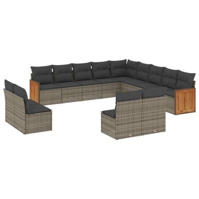 14-delige Loungeset met kussens poly rattan grijs