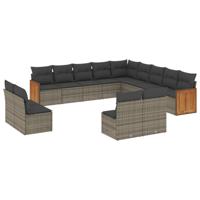 14-delige Loungeset met kussens poly rattan grijs - thumbnail