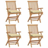 Tuinstoelen 4 st met crèmewitte kussens massief teakhout - thumbnail