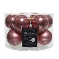 Decoris Kerstballen glas 12st velours roze 5cm - thumbnail