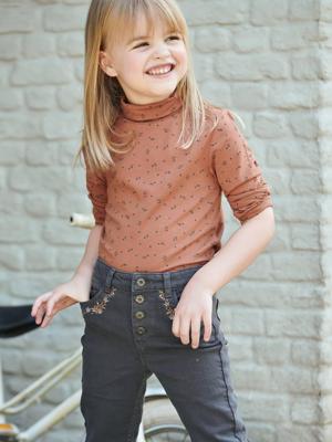 Flare broek met geborduurde zakken voor meisjes zwart denim Flare broek met geborduurde zakken voor meisjes zwart denim