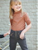 Flare broek met geborduurde zakken voor meisjes zwart denim - thumbnail