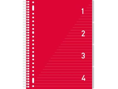 4 in 1 Schrijfblok A4, gelinieerd Rood