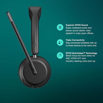 EPOS Impact 1061 On Ear headset Bluetooth Stereo Zwart Headset, Incl. oplaad- en dockingstation Computer - thumbnail