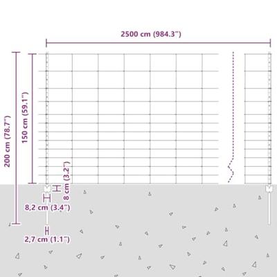 VidaXL Hek met paal zilver 1,5 x 25 m staal