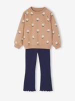 Set met sweater met print en uitlopende legging voor meisjes marineblauw - thumbnail