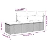 3-delige Loungeset met kussens poly rattan zwart - thumbnail
