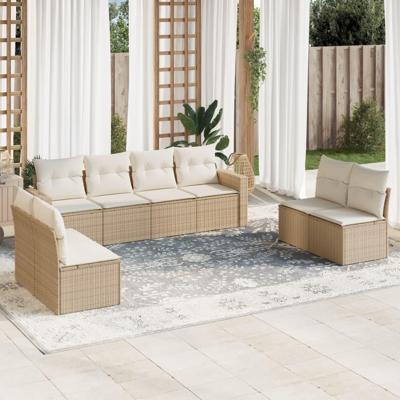 8-delige Loungeset met kussens poly rattan beige - thumbnail