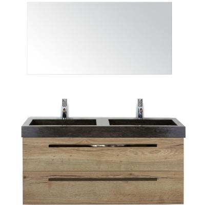 Seville Badmeubelset 120 cm - 2 Laden Natuur Eiken - Wastafel Lucca Dubbel met Spiegel